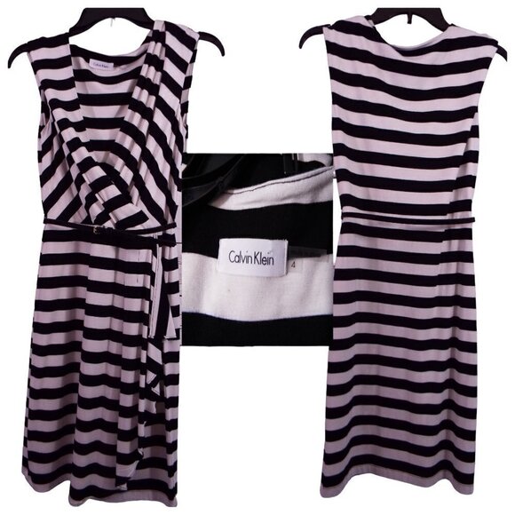 Calvin Klein Women's Wrap Front V-Neck Belted Waist Cap Sleeve Dress - Size 4 - Picture 9 of 16